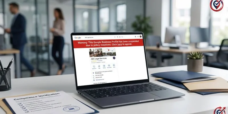Illustration des causes de suspension d'une fiche Google
